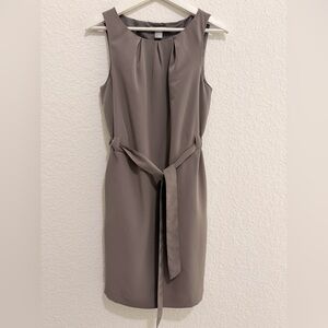 H&M Grey Sleeveless Midi Dress | Pleated Belted Minimalist Chic